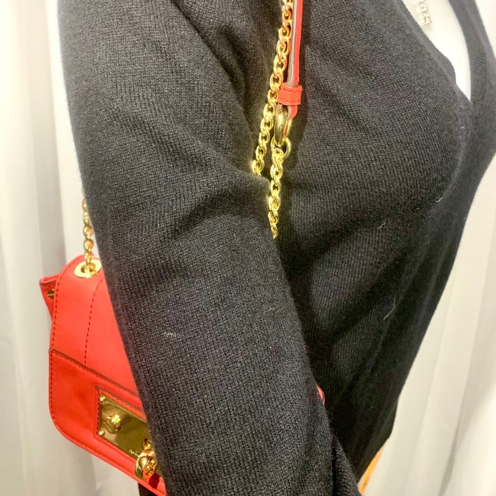 Milly Vermi Leather Crossbody Gold Chain Purse Handbag Bag Clutch NEW Orange - Picture 8 of 8